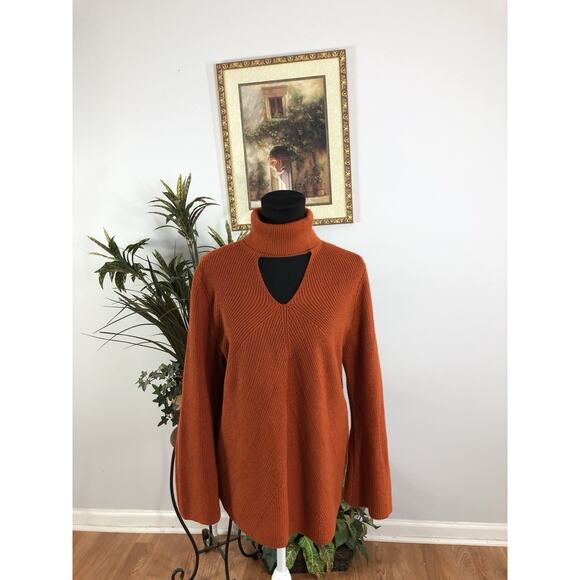 Chico’s Women Sweater Turtle L Long Sleeve Pullover Knit Y2K Minimalist Orange - Picture 1 of 10